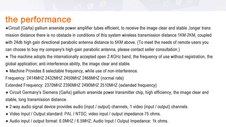 2.4G 3W Wireless Monitoring Wireless Audio Video Transmission 