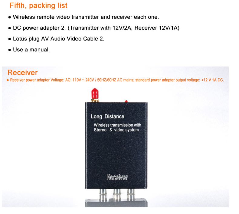 2.4G 3W Wireless Monitoring Wireless Audio Video Transmission 