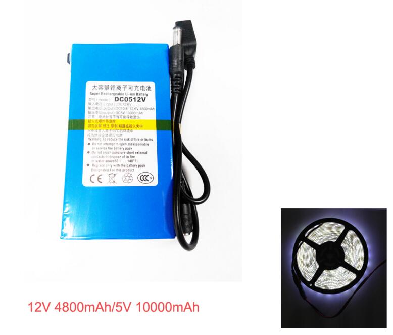 Rechargeable 12V lithium Li-polymer battery for CCTV Camera 4800mah 12V/5V 10Ah