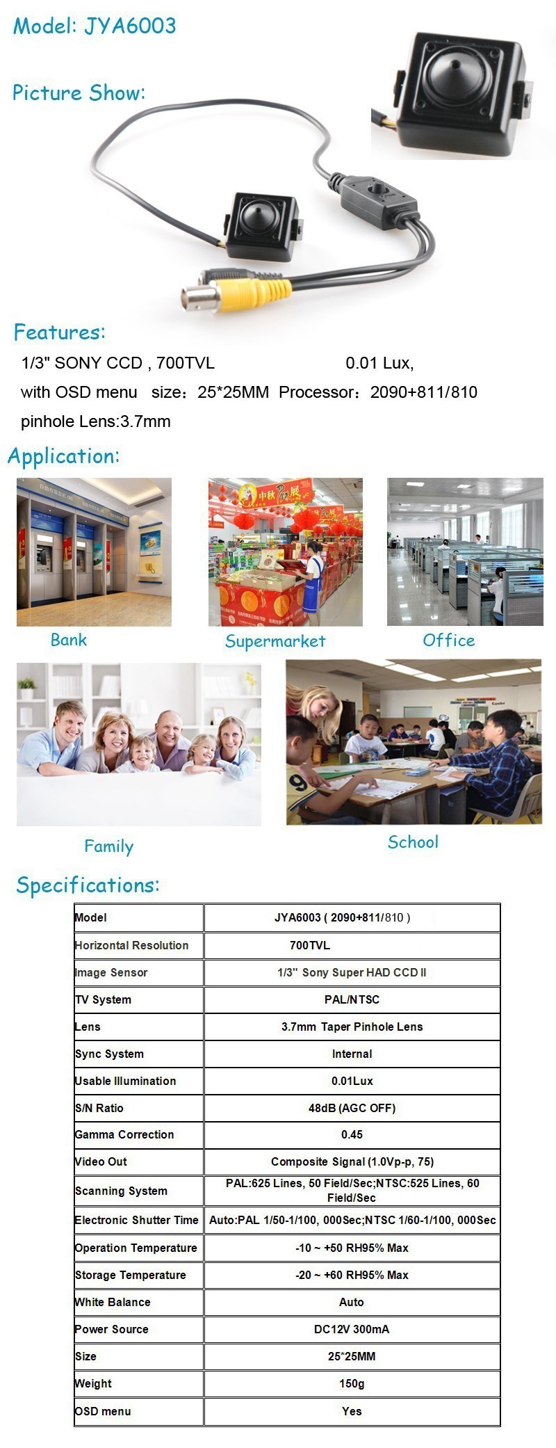  3.7mm Lens camera RJ10+639