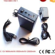 Portable rechargeable lithium polymer battery 5v 20ah//9V 12A/12V 9.8Ah 3 in 1 for Phone and CCTV Camera