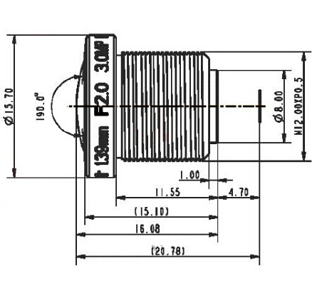 1/3" 1.39mm 3Megapixel M12x0.5 Mount 185degrees IR Fisheye Lens - Image 2