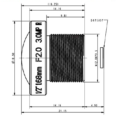 1/2" 1.68mm 3Megapixel M12x0.5 Mount 185degrees IR Fisheye Lens - Image 4