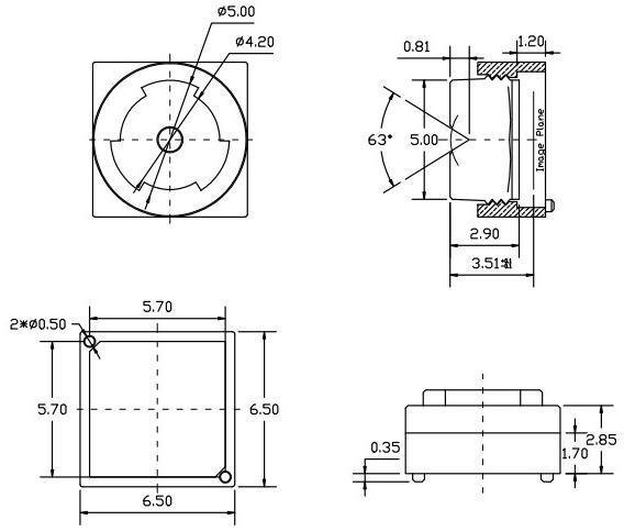 1/5" 2.85mm 2Megapixel M5.5*P0.35 mount non-distortion lens, F2.8 63degree M5.5 mount lens - Image 2