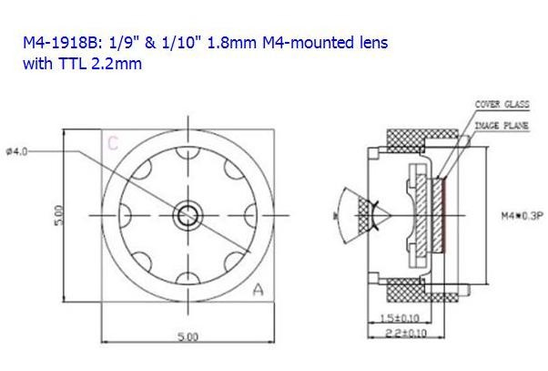 1/9" 1.8mm F2.8 60degree M4 M5 mount medical lens for 1/9" 1/10" VGA CMOS - Image 2